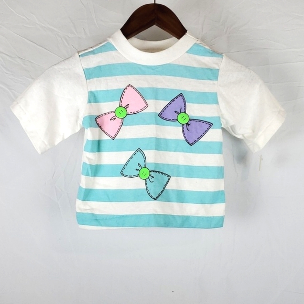 Vintage Single Stitch Striped Bow‎ T-Shirt